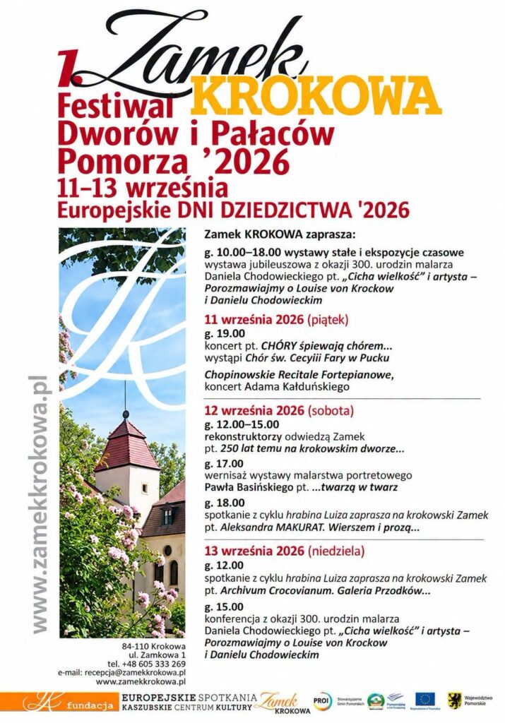 Plakat z zapowiedzią wystaw i wydarzeń w Zamku w Krokowej.